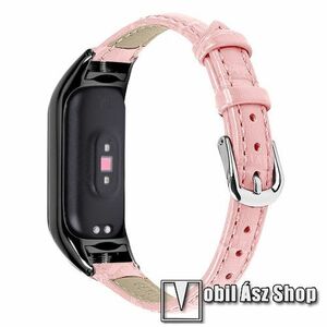Valódi bőr okosóra szíj - RÓZSASZÍN - fém keret, bumper - Xiaomi Smart Band 8 kép