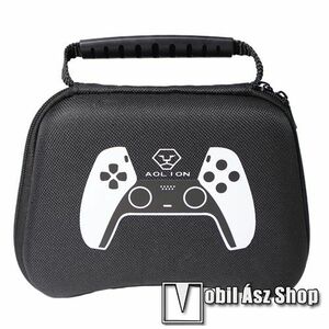 AOLION PS5 DualSense kontroller tartó / hordozó táska - ütődésálló, cipzáros, csúszásgátlós szilikonos hordozó fül, bársony belső, EVA habszivacs, vízálló, belső hálós zseb, 190 x 140 x 75mm - ERŐS VÉDELEM! - FEKETE kép