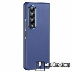 Műanyag védő tok / hátlap - PU bőrrel bevont, galvanizált kameraszegély - KÉK - SAMSUNG Galaxy Z Fold3 5G (SM-F926) kép