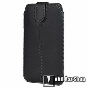 UNIVERZÁLIS álló tok - FEKETE - PU bőr, övre fűzhető, rugalmas gumis tépőzáras záródás - 185 x 108mm kép