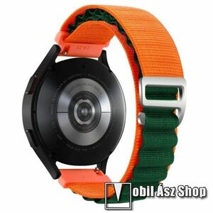 Okosóra Alpesi szíj - egybe­szőtt szövet­, Z kapocs, légáteresztő, állítható - ZÖLD / NARANCSSÁRGA - 210mm hosszú, 20mm széles - SAMSUNG Galaxy Watch4 / Watch5 / Active2 / Amazfit GTS 4 / HUAWEI Watch GT 3 42mm / Venu Sq2 40mm kép
