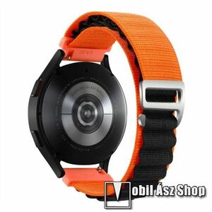 Okosóra Alpesi szíj - egybe­szőtt szövet­, Z kapocs, légáteresztő, állítható - FEKETE / NARANCSSÁRGA - 210mm hosszú, 20mm széles - SAMSUNG Galaxy Watch4 / Watch5 / Active2 / Amazfit GTS 4 / HUAWEI Watch GT 3 42mm / Venu Sq2 40mm kép