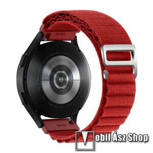 Okosóra Alpesi szíj - egybe­szőtt szövet­, Z kapocs, légáteresztő, állítható - PIROS - 210mm hosszú, 20mm széles - SAMSUNG Galaxy Watch4 / Watch5 / Active2 / Amazfit GTS 4 / HUAWEI Watch GT 3 42mm / Venu Sq2 40mm kép
