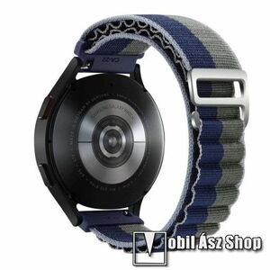 Okosóra Alpesi szíj - egybe­szőtt szövet­, Z kapocs, légáteresztő, állítható - KÉK / SÖTÉTZÖLD - 210mm hosszú, 20mm széles - SAMSUNG Galaxy Watch4 / Watch5 / Active2 / Amazfit GTS 4 / HUAWEI Watch GT 3 42mm / Venu Sq2 40mm kép