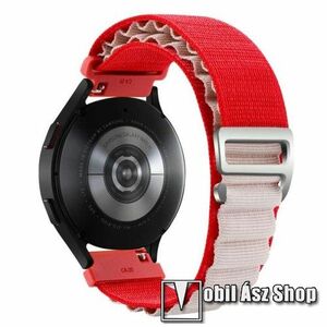 Okosóra Alpesi szíj - egybe­szőtt szövet­, Z kapocs, légáteresztő, állítható - FEHÉR / PIROS - 210mm hosszú, 20mm széles - SAMSUNG Galaxy Watch4 / Watch5 / Active2 / Amazfit GTS 4 / HUAWEI Watch GT 3 42mm / Venu Sq2 40mm kép