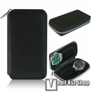UNIVERZÁLIS óra tároló táska - FEKETE - 2db óra tárolására alkalmas, PU bőr, cipzár, mikroszálas belső, 150 x 85 x 23mm kép