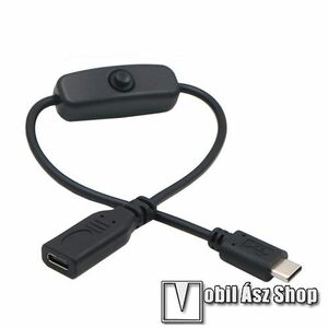 UNIVERZÁLIS Type-C kábel adapter - ki-bekapcsoló gombbal, Type-C anya / Type-C apa, megfordítható kábelirány, CSAK töltést támogat! - FEKETE kép