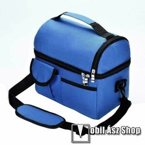 UNIVERZÁLIS piknik termotáska / ételtartó - KÉK - 8 literes űrtartalmú, oxford szövet, hordozó fül, hálós zseb, állítható vállpánt, vízálló, hőszigetelő belső, melegen 3-6óra, 4 órán át hidegen tartható, jégakkuval használható, több fakkos kép