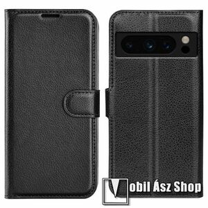 WALLET notesz tok / flip tok - FEKETE - asztali tartó funkciós, oldalra nyíló, rejtett mágneses záródás, bankkártyatartó zseb, szilikon belső - Google Pixel 8 Pro kép