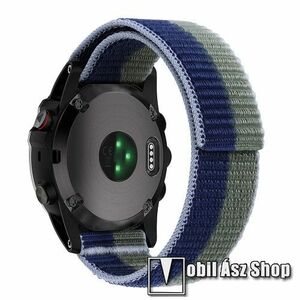 Okosóra szíj - szövet, tépőzáras, 230mm hosszú, 26mm széles QUICKFIT csatlakozó - ZÖLD / KÉK - Garmin Fenix 3 / 3 HR / 5X / 5X Plus / 5X Plus Sapphire / 6X / 6X Sapphire / 6X Pro / 6X Pro Solar / 6X Pro Sapphire / ​​7X / VERTIX 2 / Quatix 3 / D2 kép