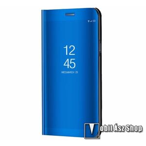 Notesz / flip tok - KÉK - oldalra nyíló áttetsző tükrös flip cover, asztali tartó funkció, műanyag belső - Xiaomi Redmi Note 12 Pro Plus kép