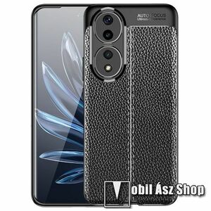 OTT! LEATHER SERIES szilikon védő tok / bőrhatású hátlap - FEKETE - ERŐS VÉDELEM! - HUAWEI Honor 90 kép