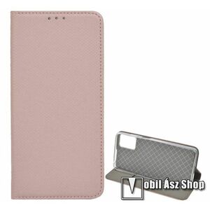 Motorola Moto E22, Moto E22i, Telefontok, Notesz, Asztali tartó, Oldalra nyíló, Mágneses, Bankkártyatartó, PU bőr, Szilikon belső, Rombusz mintás, Rose Gold kép