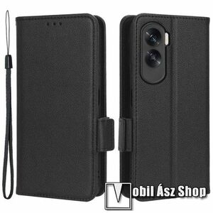 SLIM WALLET notesz / mappa tok - FEKETE - oldalra nyíló, asztali tartó funkciós, bankkártyatartó, szilikon belsővel, mágneses záródás - HUAWEI Honor X50i / Honor 90 Lite kép