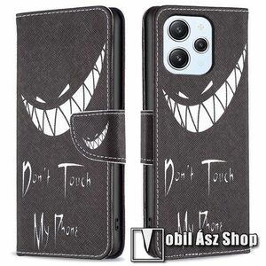 Notesz / mappa tok - Do Not Touch My Phone MINTÁS - oldalra nyíló, rejtett mágneses záródás, bankkártyatartó zsebek, asztali tartó funkció, szilikon belső - Xiaomi Redmi 12 4G / Redmi Note 12R / Redmi 12 5G / Poco M6 Pro 5G kép