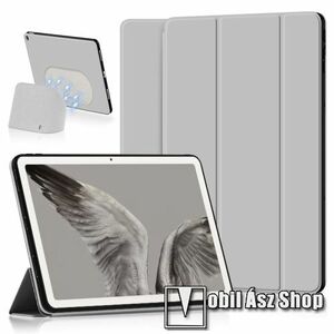 Notesz / mappa tok - SZÜRKE - oldalra nyíló flip cover, TRIFOLD asztali tartó funkciós, szilikon belső - Google Pixel Tablet kép