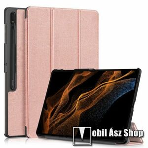 Notesz / mappa tok - ROSE GOLD - oldalra nyíló flip cover, TRIFOLD asztali tartó funkciós, erősített sarkok, mágneses záródás, műanyag belső - SAMSUNG Galaxy Tab S9 Ultra (SM-X910/916) / Tab S8 Ultra (SM-X900/X906) kép