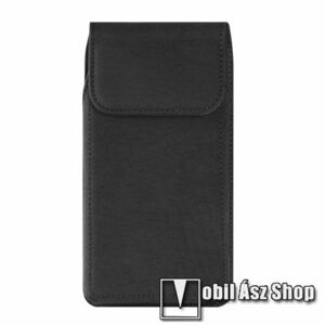 UNIVERZÁLIS álló tok - övre fűzhető, mágneses záródás, karabiner, vízálló nylon anyag - 180 x 85 x 20mm - FEKETE kép