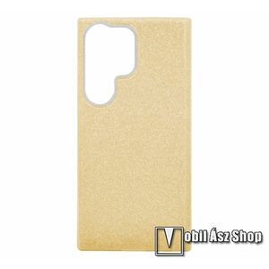 Műanyag védő tok / hátlap - ARANY - szilikon szegély, csillogó, flitteres hátlap - SAMSUNG Galaxy S23 Ultra (SM-S918) kép