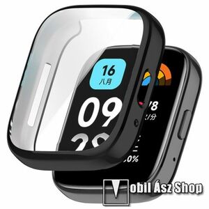 Okosóra szilikon védő tok / keret - GALVANIZÁLT FEKETE - Szilikon előlapvédő is! - Xiaomi Redmi Watch 3 Lite / Redmi Watch 3 Active kép