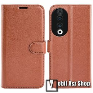 WALLET notesz tok / flip tok - BARNA - asztali tartó funkciós, oldalra nyíló, rejtett mágneses záródás, bankkártyatartó zseb, szilikon belső - HUAWEI Honor 90 kép