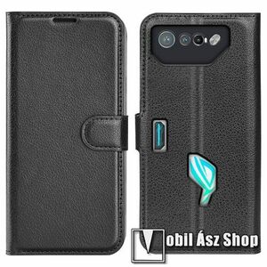 WALLET notesz tok / flip tok - FEKETE - asztali tartó funkciós, oldalra nyíló, rejtett mágneses záródás, bankkártyatartó zseb, szilikon belső - ASUS ROG Phone 7 kép