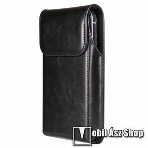 UNIVERZÁLIS álló tok - PU bőr, övre fűzhető, övcsipesz, rejtett mágneses záródás - 180 x 85 x 20mm - FEKETE kép