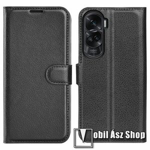 WALLET notesz tok / flip tok - FEKETE - asztali tartó funkciós, oldalra nyíló, rejtett mágneses záródás, bankkártyatartó zseb, szilikon belső - HUAWEI Honor X50i / Honor 90 Lite kép