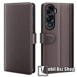 Notesz tok / flip tok - BARNA - valódi bőr, asztali tartó funkciós, oldalra nyíló, rejtett mágneses záródás, bankkártyatartó zseb, szilikon belső - HUAWEI Honor X50i / Honor 90 Lite kép