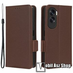 SLIM WALLET notesz / mappa tok - BARNA - oldalra nyíló, asztali tartó funkciós, bankkártyatartó, szilikon belsővel, mágneses záródás - HUAWEI Honor X50i / Honor 90 Lite kép