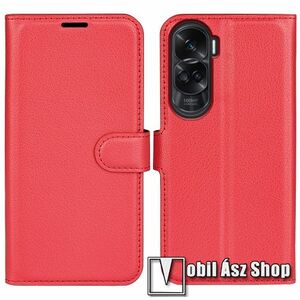 WALLET notesz tok / flip tok - PIROS - asztali tartó funkciós, oldalra nyíló, rejtett mágneses záródás, bankkártyatartó zseb, szilikon belső - HUAWEI Honor X50i / Honor 90 Lite kép