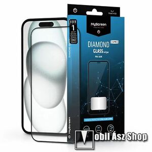 MYSCREEN DIAMOND GLASS LITE EDGE előlap védő karcálló edzett üveg - FEKETE - 9H, 0.33 mm, A teljes felületén tapad, a teljes kijelzőt védi - APPLE iPhone 15 Plus / iPhone 15 Pro Max - GYÁRI kép