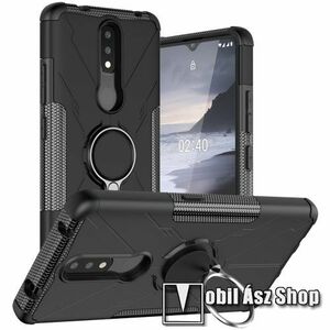 Műanyag védő tok / hátlap - FEKETE - X-DESIGN MINTÁS - fém ujjgyűrű, szilikon betétes, asztali tartó funkciós, ERŐS VÉDELEM! - NOKIA 2.4 kép