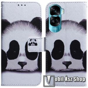 Notesz / mappa tok - PANDA MINTÁS - oldalra nyíló, rejtett mágneses záródás, belső zseb, asztali tartó funkció, szilikon belső - HUAWEI Honor X50i / Honor 90 Lite kép
