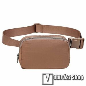 UNIVERZÁLIS crossbody, melltáska - BARNA - cipzár záródás, cseppálló oxford szövet, több fakkos, állítható vállpánt, belső hálós zsebek, csatos, többféle viselési lehetőség, 78cm - 114cm-ig állítható hosszúság kép