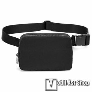 UNIVERZÁLIS crossbody, melltáska - FEKETE - cipzár záródás, cseppálló oxford szövet, több fakkos, állítható vállpánt, belső hálós zsebek, csatos, többféle viselési lehetőség, 78cm - 114cm-ig állítható hosszúság kép