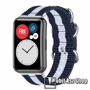 HUAWEI Watch Fit 2 Classic Edition, Fit 2 Active Edition, Okosóra szíj, Szövet, Csatos, 92+117mm hosszú, Kék, Fehér kép