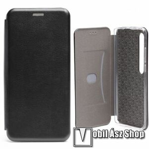 Notesz tok / flip tok - FEKETE - asztali tartó funkciós, ívelt, oldalra nyíló, rejtett mágneses záródás, bankkártyatartó zseb, szilikon belső - Xiaomi Mi 10 5G / Xiaomi Mi 10 Pro 5G kép