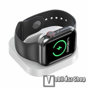 Okosóra mágneses asztali töltő - FEHÉR - csúszásgátló, 3W, összecsukható, QI Wireless, vezeték nélküli töltő funkció, 70.5 x 70.5 x 12mm - Apple Watch Series 1 / 2 / 3 / 4 / 5 / 6 / 7 / 8 / SE / Ultra kép