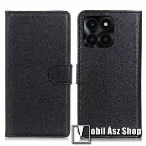 WALLET notesz tok / flip tok - FEKETE - asztali tartó funkciós, oldalra nyíló, rejtett mágneses záródás, bankkártyatartó zseb, szilikon belső - HUAWEI Honor X6a kép