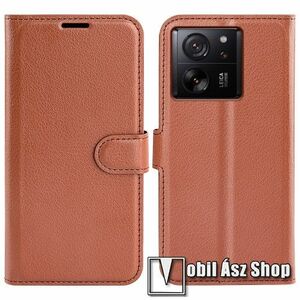 WALLET notesz tok / flip tok - BARNA - asztali tartó funkciós, oldalra nyíló, rejtett mágneses záródás, bankkártyatartó zseb, szilikon belső - Xiaomi 13T / 13T Pro / Redmi K60 Ultra kép