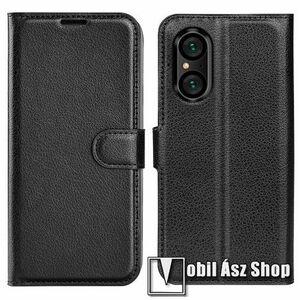 WALLET notesz tok / flip tok - FEKETE - asztali tartó funkciós, oldalra nyíló, rejtett mágneses záródás, bankkártyatartó zseb, szilikon belső - SONY Xperia 5 V kép