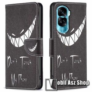 Notesz / mappa tok - Do Not Touch My Phone MINTÁS - oldalra nyíló, rejtett mágneses záródás, belső zseb, asztali tartó funkció, szilikon belső - HUAWEI Honor X50i / Honor 90 Lite kép