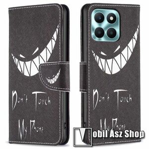 Notesz / mappa tok - Do Not Touch My Phone MINTÁS - oldalra nyíló, rejtett mágneses záródás, bankkártyatartó zsebek, asztali tartó funkció, szilikon belső - HUAWEI Honor X6a kép