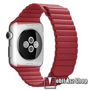 Okosóra mágneses loop szíj - PIROS - valódi bőr, 180mm + 50mm hosszú - Apple Watch Series 1/2/3 38mm / 4/5/6/SE 40mm / 7/8/9 41mm / 10 42mm kép