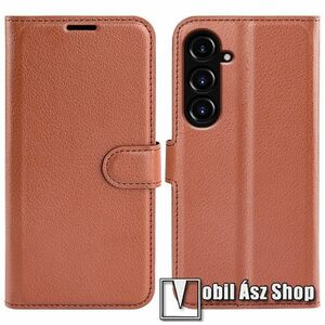 WALLET notesz tok / flip tok - BARNA - asztali tartó funkciós, oldalra nyíló, rejtett mágneses záródás, bankkártyatartó zseb, szilikon belső - SAMSUNG Galaxy S23 FE (SM-S711) kép