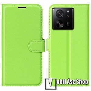 WALLET notesz tok / flip tok - ZÖLD - asztali tartó funkciós, oldalra nyíló, rejtett mágneses záródás, bankkártyatartó zseb, szilikon belső - Xiaomi 13T / 13T Pro / Redmi K60 Ultra kép