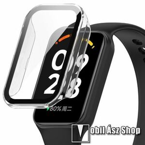 Okosóra műanyag védő tok / keret - ÁTLÁTSZÓ - 9H edzett üveg előlap védő is! - Xiaomi Redmi Band 2 / Smart Band 2 / Smart Band 8 Active kép