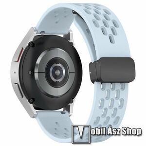 Okosóra D-gyűrűs sportszíj - VILÁGOSKÉK - szilikon, légáteresztő, mágneses speciális csatos - 92mm+120mm hosszú, 20mm széles - SAMSUNG Watch4 / Watch5 / Active2 40mm / 44mm / Amazfit GTS 4 / HUAWEI Watch GT 3 42mm / Venu Sq2 40mm kép