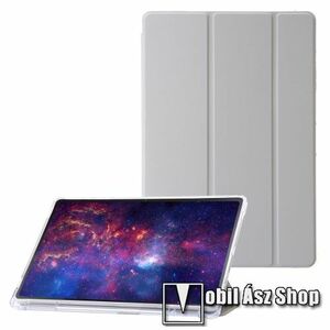 Notesz / mappa tok - SZÜRKE - átlátszó szilikon hátlap, oldalra nyíló flip cover, TRIFOLD asztali tartó funkciós, PU bőrrel bevont, erősített sarkok, belső ceruzatartó - SAMSUNG Galaxy Tab S9 Ultra (SM-X910/916) / Tab S8 Ultra (SM-X900/X906) kép